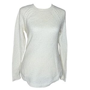 LOFT Sweater Knit Cream White Cotton Blend Fisherman Minimalist Basic Preppy S